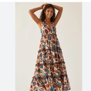 Anthropologie Love The Label Boho Printed Midi Dress Large WITH POCKETS 🦋